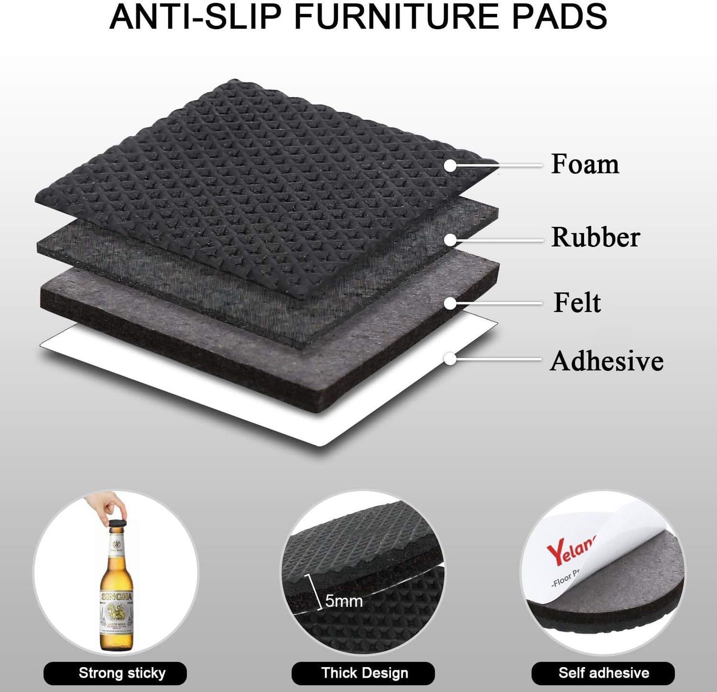 Non Slip Furniture Pads -24 Pcs 2’’ Furniture Grippers Hardwood Floors, Non Skid for Furniture Legs,Self Adhesive Rubber Feet, anti Slide Furniture Floors Protectors for Keep Couch Stoppers