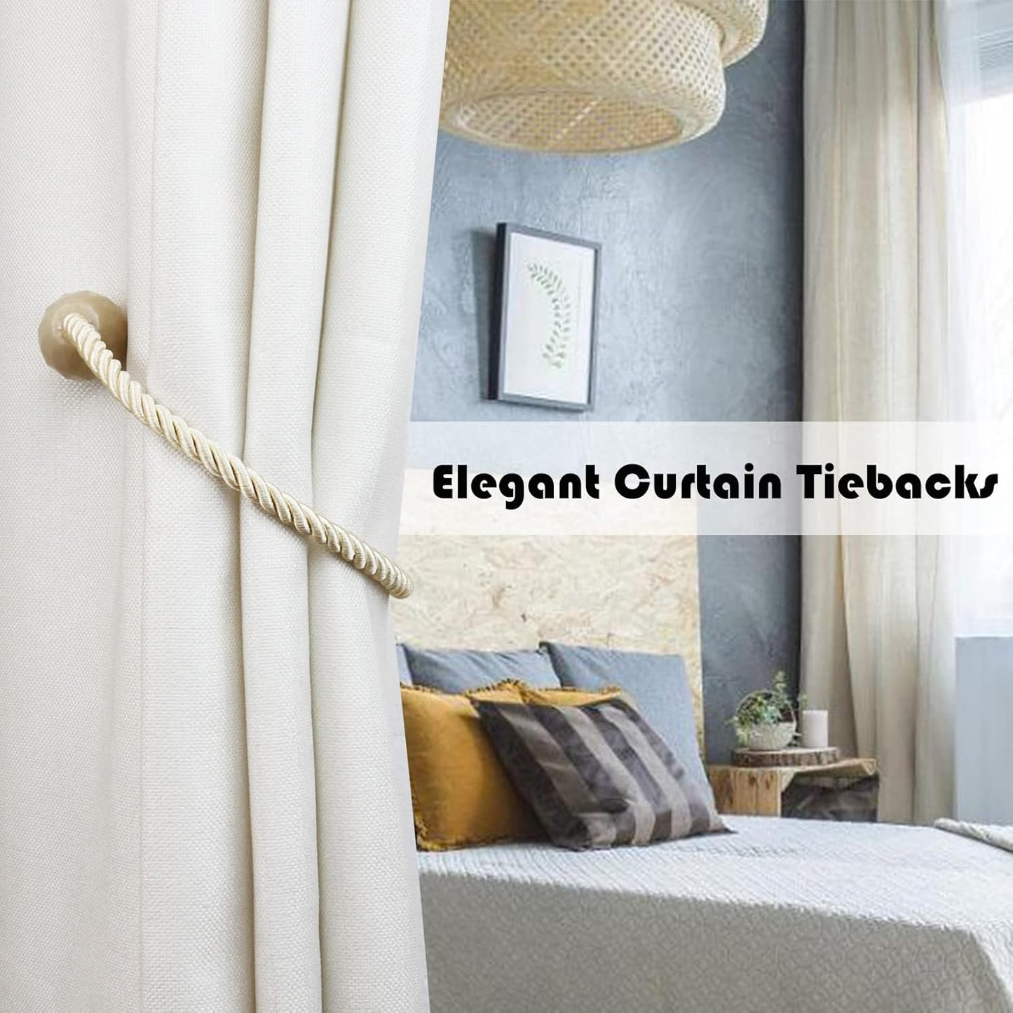 Strong Magnetic Curtain Tiebacks Beige 2 Pack Decorative Tie Backs Outdoor Curtain Rope Tiebacks Elegant Curtain Holdbacks for Drapes