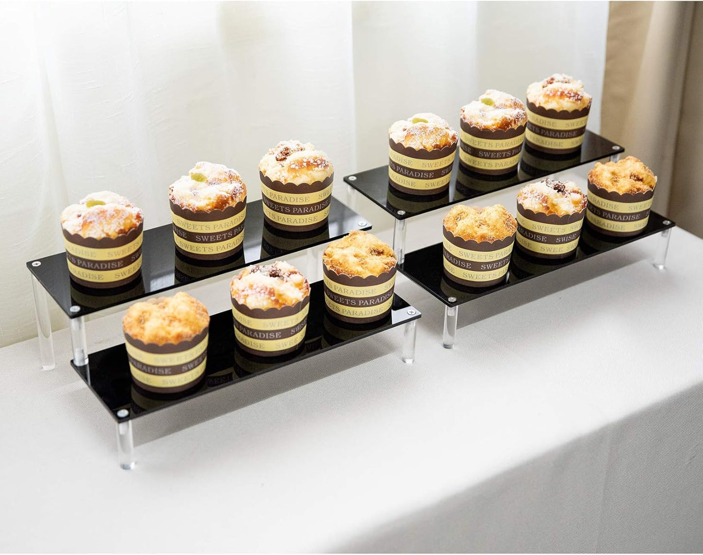 2 Pack 2-Tier Black Acrylic Display Stand Display Shelf for Dessert Jewels Figurines, Cupcake Stand - 2 Pack ( 12" * 6.9" * 4.25" )