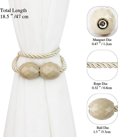 Strong Magnetic Curtain Tiebacks Beige 2 Pack Decorative Tie Backs Outdoor Curtain Rope Tiebacks Elegant Curtain Holdbacks for Drapes