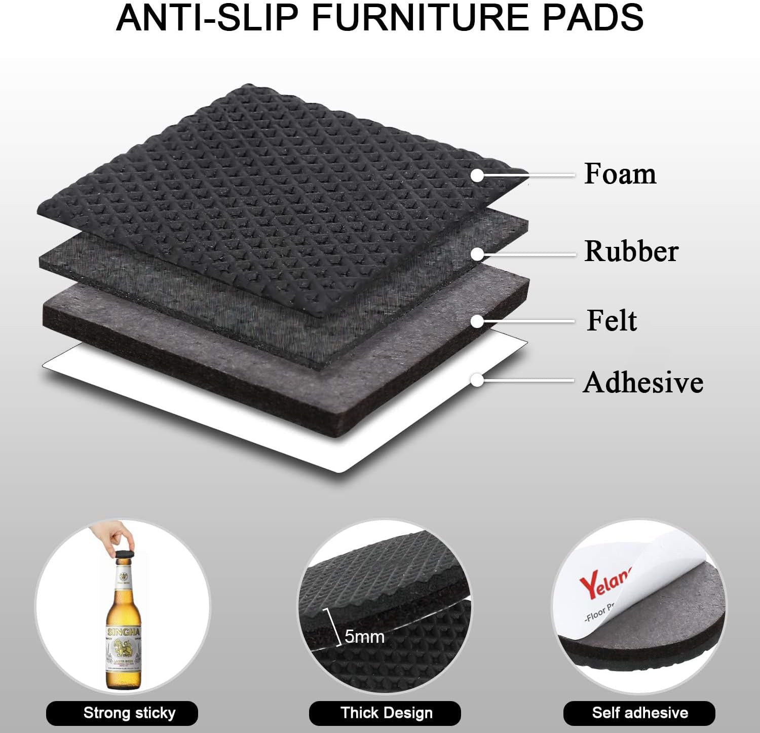 Non Slip Furniture Pads -24 Pcs 2’’ Furniture Grippers Hardwood Floors, Non Skid for Furniture Legs,Self Adhesive Rubber Feet, anti Slide Furniture Floors Protectors for Keep Couch Stoppers