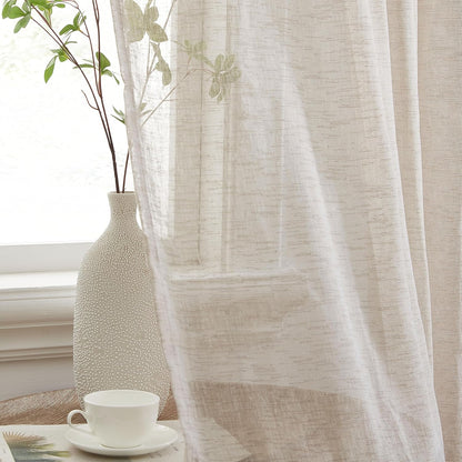 Penelope - Beige Sheer Curtains - Faux Linen Curtains, Semi Sheer Privacy Sun Light Filtering Transparent Window Curtains Drapery Panels for Bedroom & Living Room, 2 Panels (54 W X 84 L, Beige)