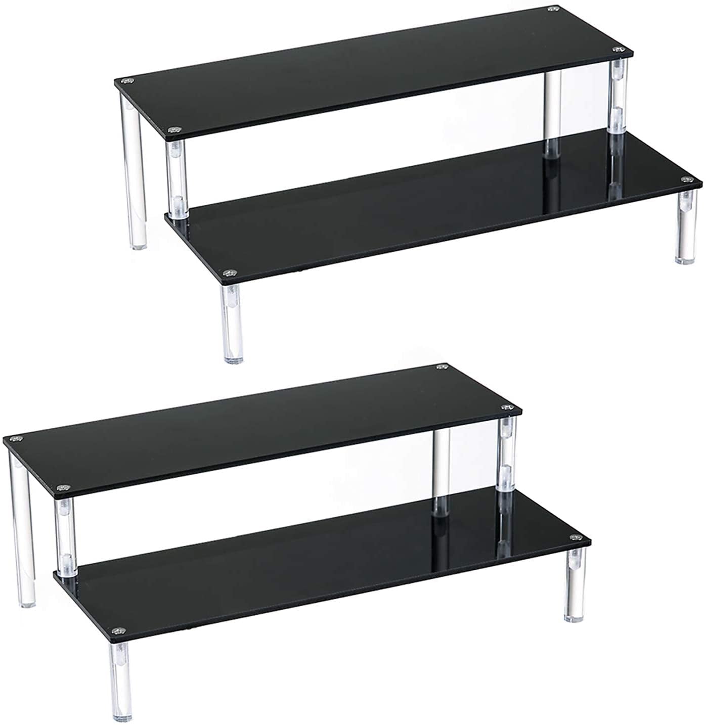 2 Pack 2-Tier Black Acrylic Display Stand Display Shelf for Dessert Jewels Figurines, Cupcake Stand - 2 Pack ( 12" * 6.9" * 4.25" )