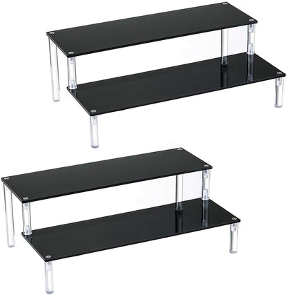 2 Pack 2-Tier Black Acrylic Display Stand Display Shelf for Dessert Jewels Figurines, Cupcake Stand - 2 Pack ( 12" * 6.9" * 4.25" )