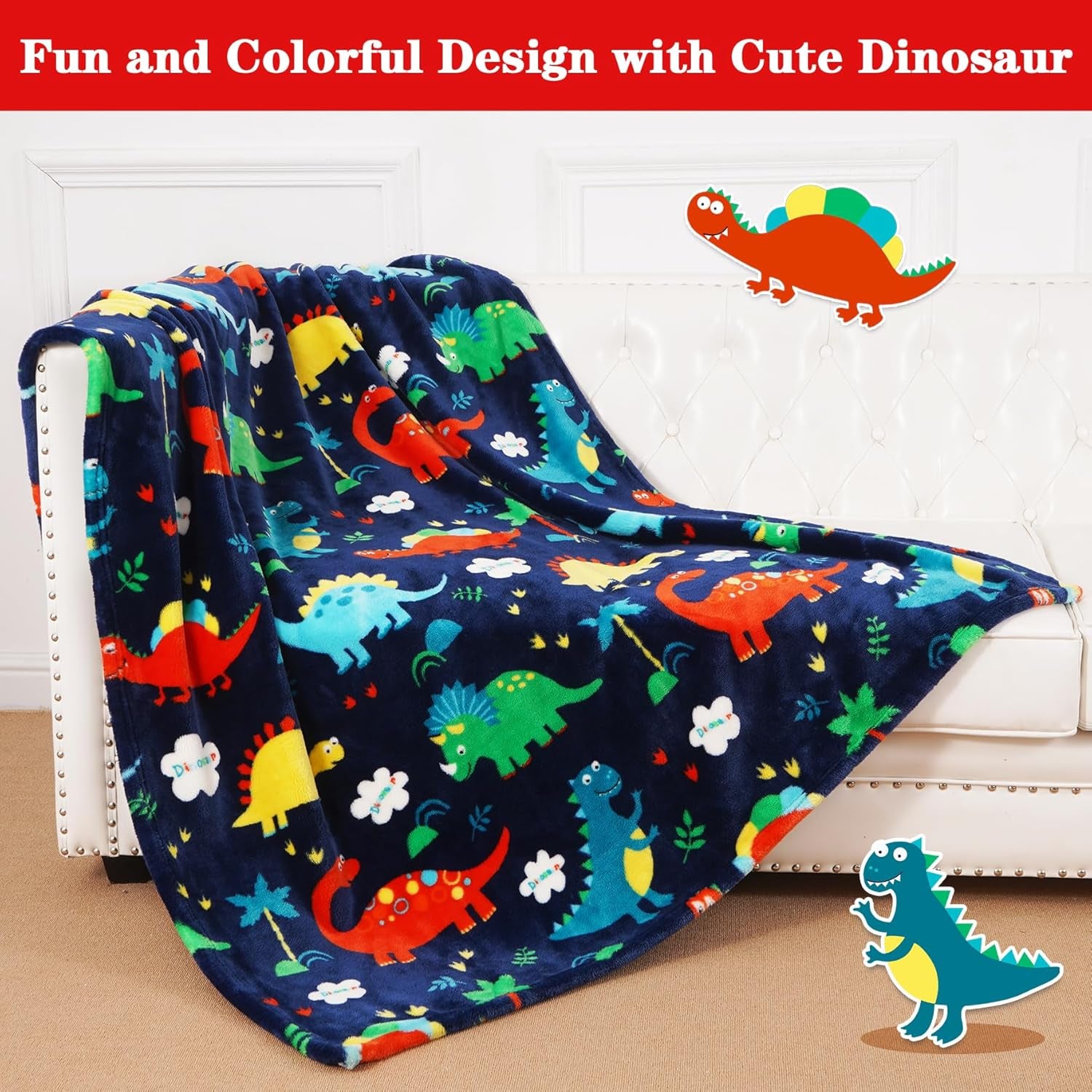 Dinosaur Toddler Blanket Gifts for Boys and Girls, Plush Dino Throw Blanket for Kids and Adults, Thick and Warm Kids Blanket Birthday Gifts for Teens (Dinosaur, 50X60 Inches)