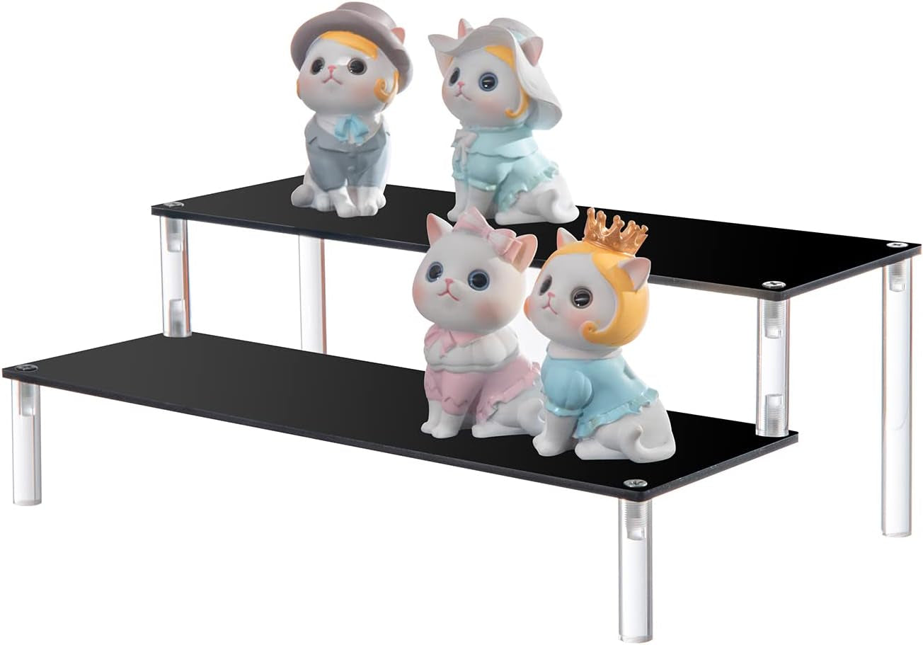 2 Pack 2-Tier Black Acrylic Display Stand Display Shelf for Dessert Jewels Figurines, Cupcake Stand - 2 Pack ( 12" * 6.9" * 4.25" )